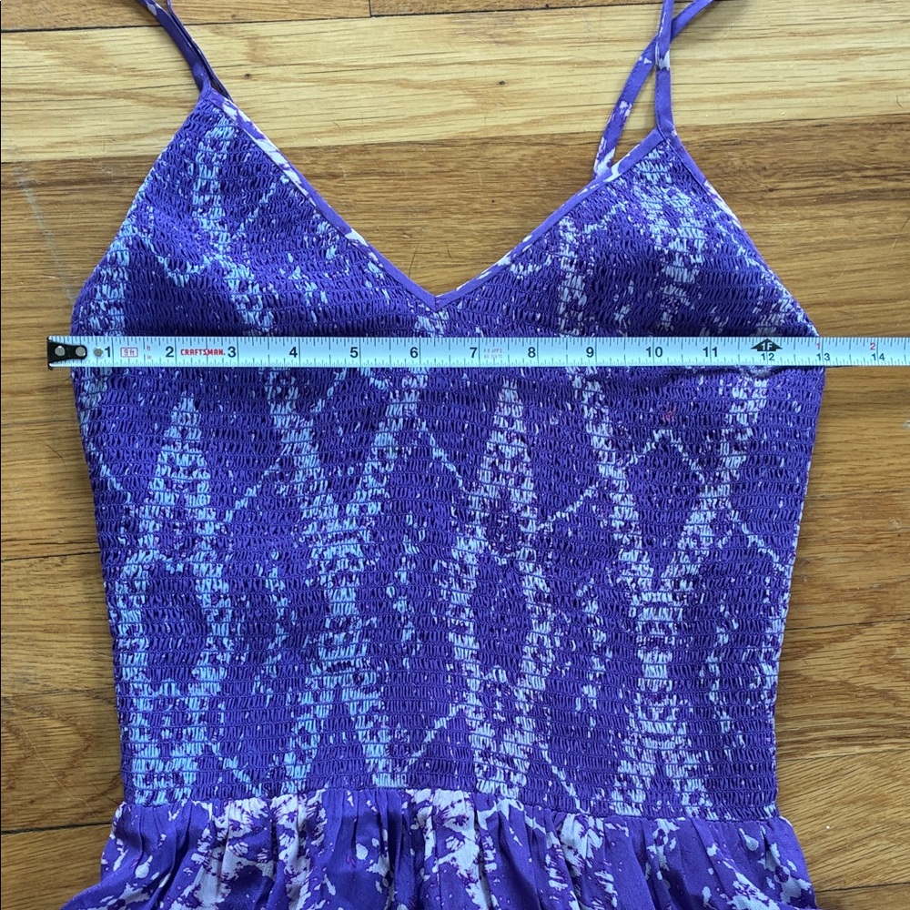 Rebecca Taylor Silk Midi Sun Dress Size 0 Smocked Purple Tie Dye Wedding Guest - Picture 3 of 12
